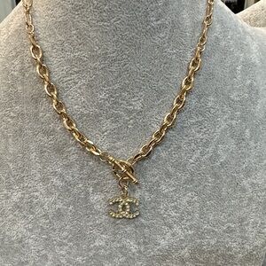 Cute Gold tone Chain Necklace with Chanel Pendant